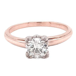Natural Solitaire Engagement Ring 1 Carat Claw Prong Milgrain Rose Gold 14K