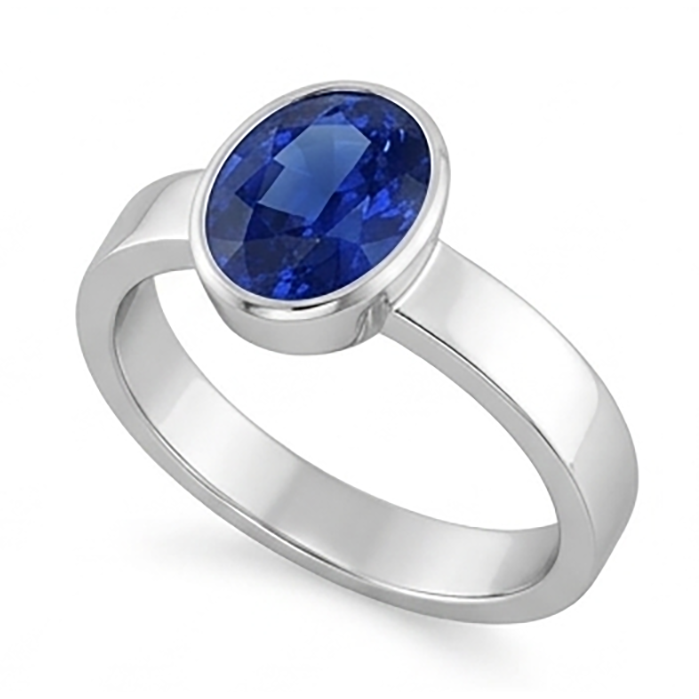 Natural Solitaire Gemstone Ring Ceylon Sapphire Bezel Set 2.50 Carats