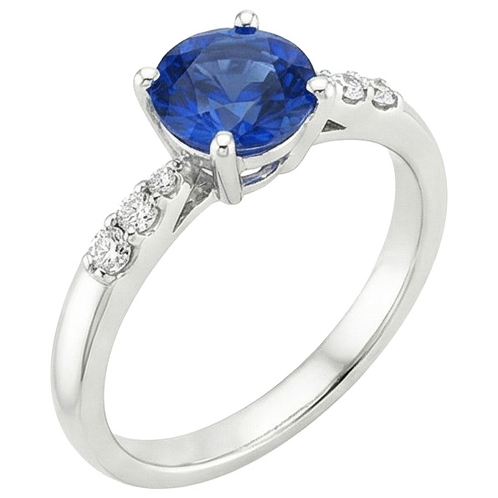 Natural Solitaire Round Blue Sapphire With Accents Jewellery 2.50 Carats