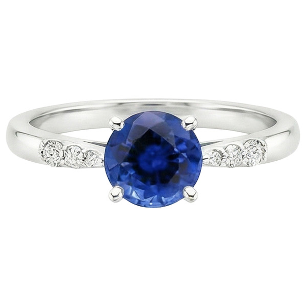 Natural Solitaire Round Blue Sapphire With Accents Jewellery 2.50 Carats