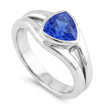 Natural Solitaire Wedding Ring Set Trillion Sapphire 1.50 Carats Bezel Set