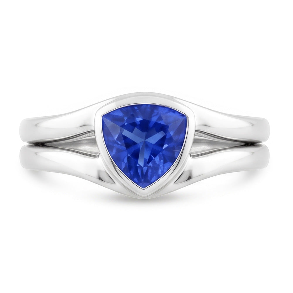 Natural Solitaire Wedding Ring Set Trillion Sapphire 1.50 Carats Bezel Set