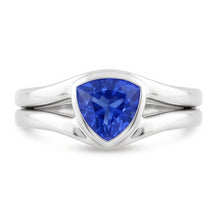 Natural Solitaire Wedding Ring Set Trillion Sapphire 1.50 Carats Bezel Set