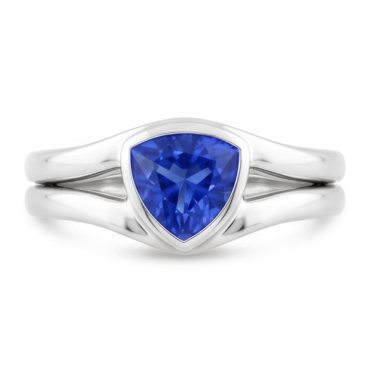 Natural Solitaire Wedding Ring Set Trillion Sapphire 1.50 Carats Bezel Set