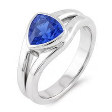 Natural Solitaire Wedding Ring Set Trillion Sapphire 1.50 Carats Bezel Set