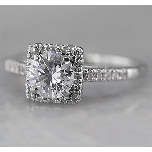 Natural Square Halo Diamond Accented Ring 1.50 Carats White Gold