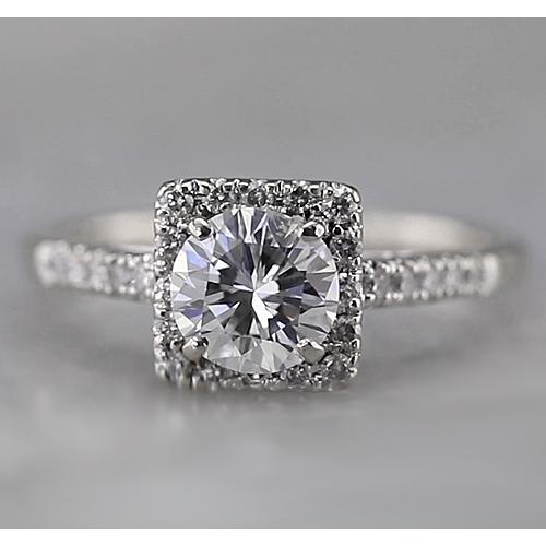 Natural Square Halo Diamond Accented Ring 1.50 Carats White Gold