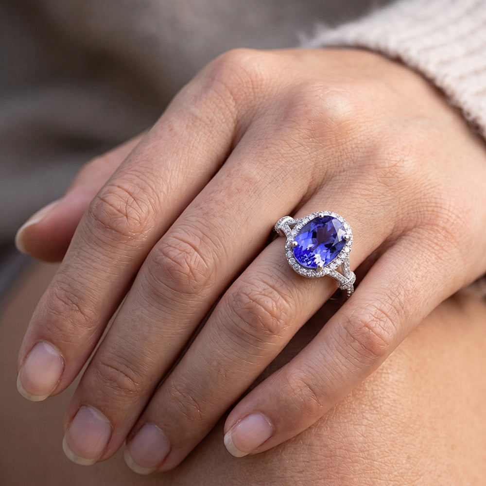 Natural Tanzanite Ring 3.60ct - White Gold 14K