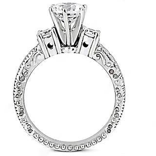 Natural Three Stone Engagement Ring Antique Style White Gold 14K
