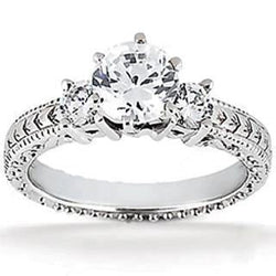 Natural Three Stone Engagement Ring 2 Ct. Antique Style White Gold 14K