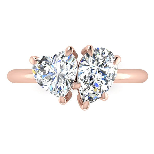 Natural Toi Et Moi Diamond Ring 2 Ct Rose Gold Heart & Pear Cut