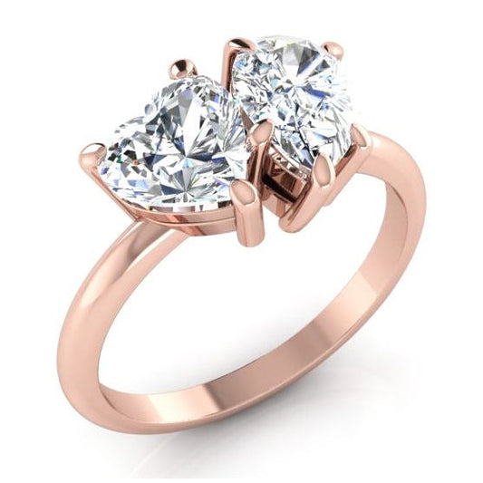 Natural Toi Et Moi Diamond Ring 2 Ct Rose Gold Heart & Pear Cut