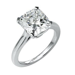 White Gold Cushion Cut Solitaire 3 Carat Natural Earth Mined Diamond Ring