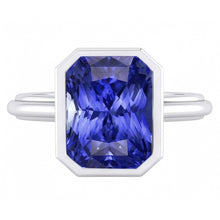 Natural Women's Gold Solitaire Ring Radiant Cut Sapphire Bezel Set 2.50 Carats