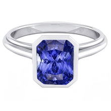 Natural Women's Gold Solitaire Ring Radiant Cut Sapphire Bezel Set 2.50 Carats