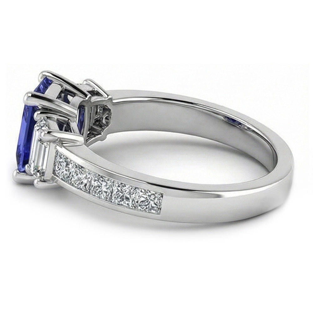 Natural Earth Mined Diamond Anniversary Sapphire Ring 3 Carat Channel Set Princess Accents