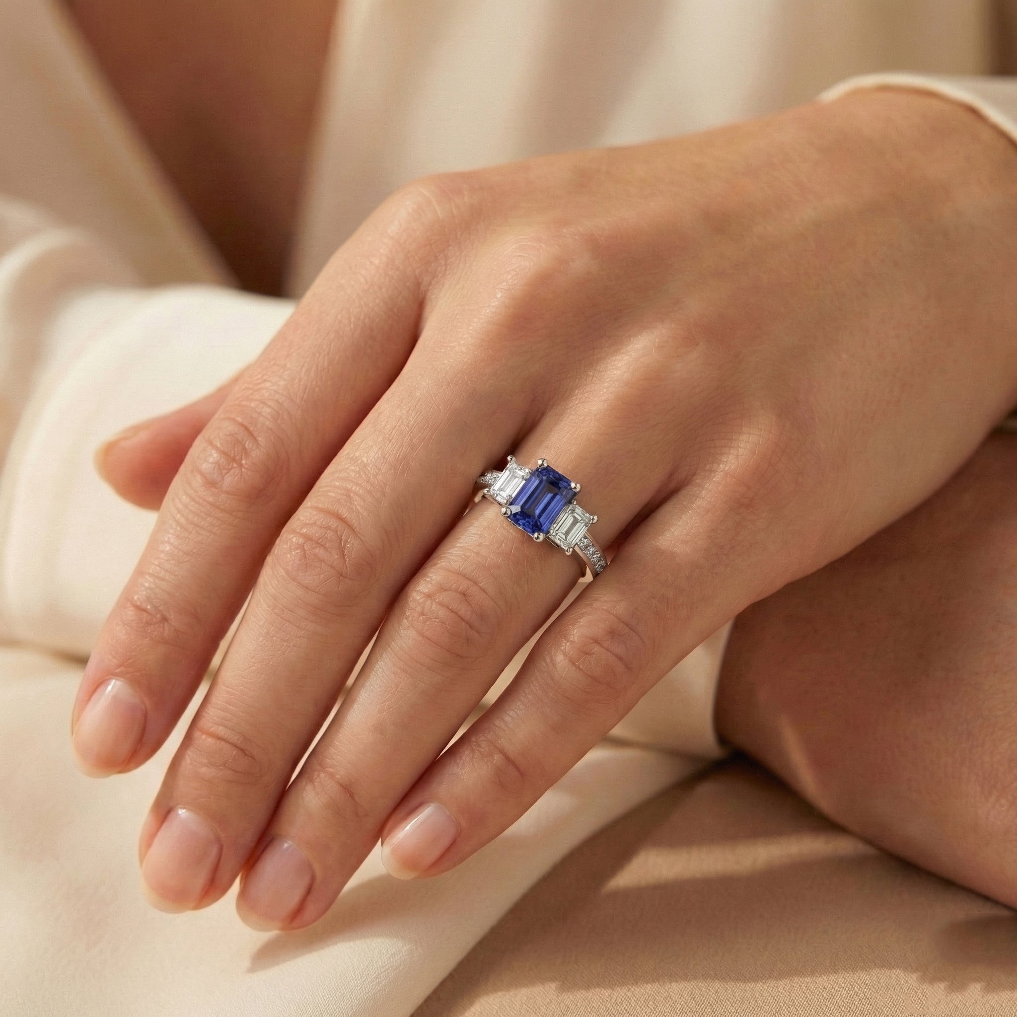Natural Earth Mined Diamond Anniversary Sapphire Ring 3 Carat Channel Set Princess Accents