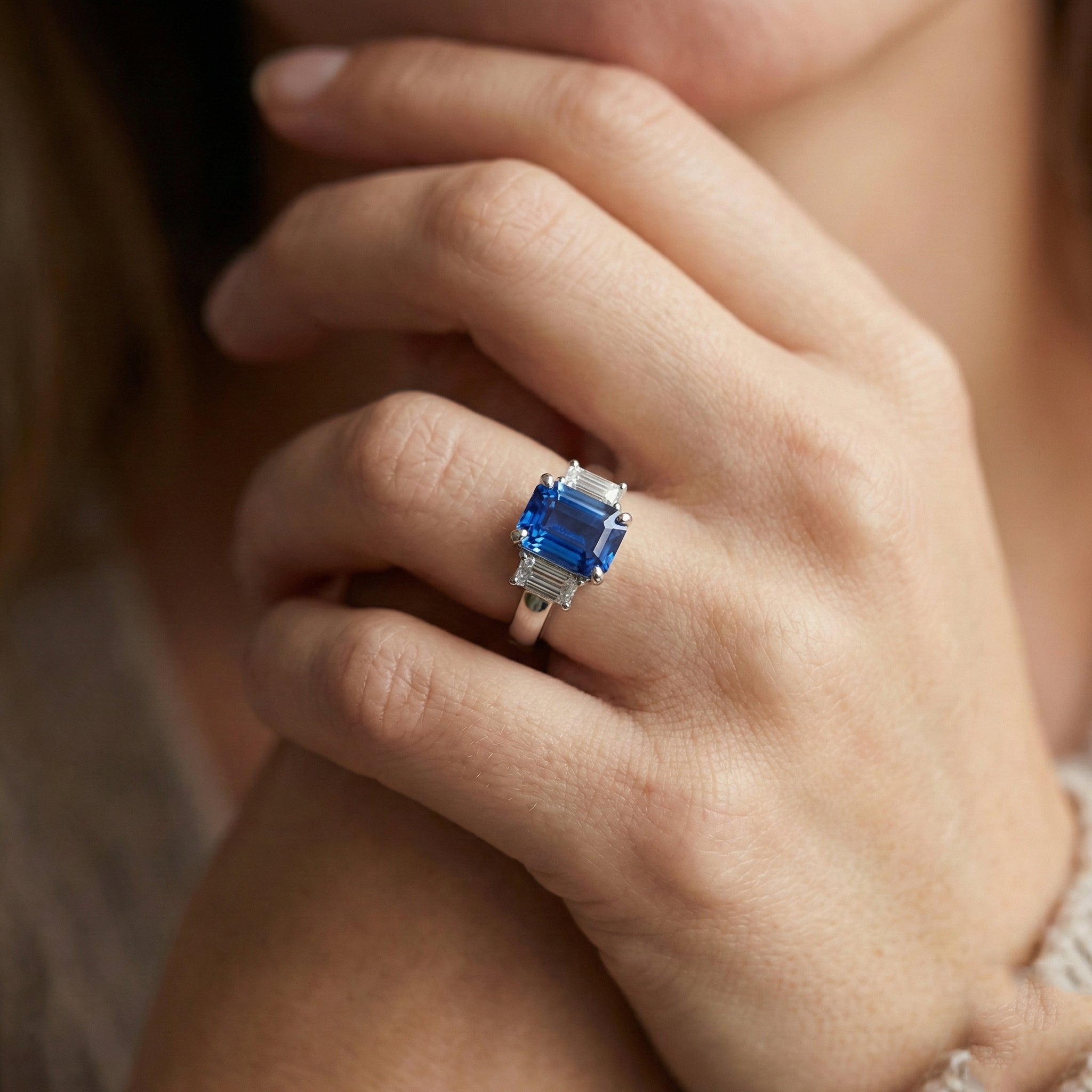 natural radiant sapphire 2ct ring on white background
