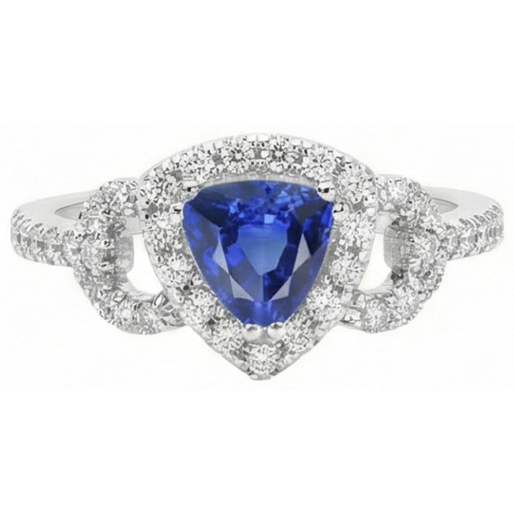 Natural Earth Mined Diamond Halo Trillion Srilanka Sapphire Ring 3 Carats Accented Jewellery