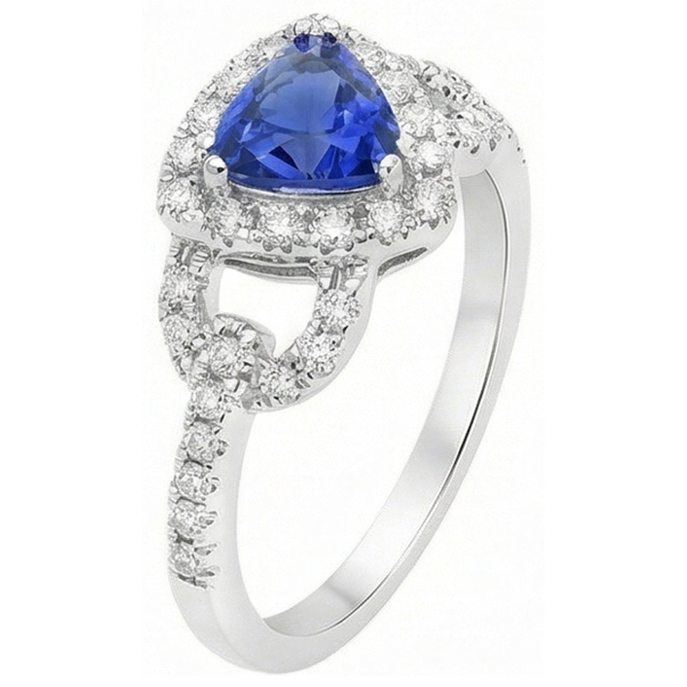 Natural Earth Mined Diamond Halo Trillion Srilanka Sapphire Ring 3 Carats Accented Jewellery