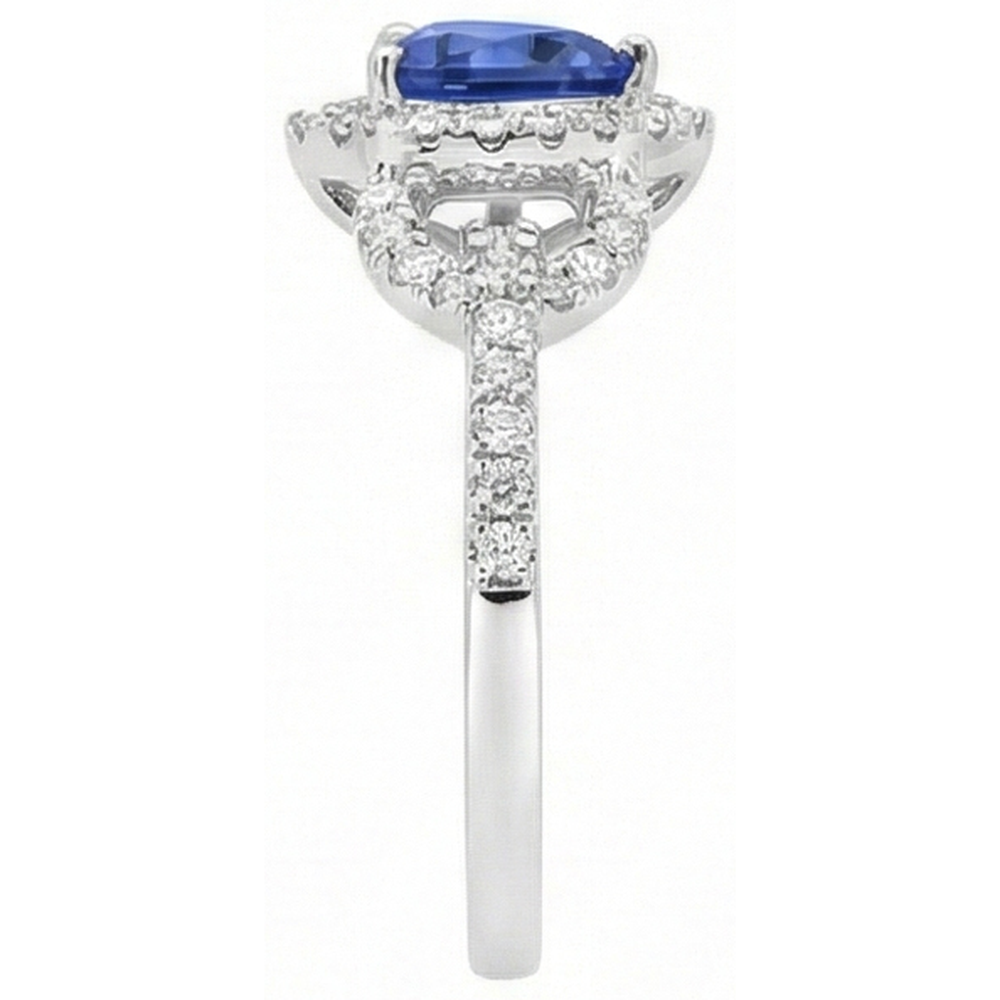 Natural Earth Mined Diamond Halo Trillion Srilanka Sapphire Ring 3 Carats Accented Jewellery