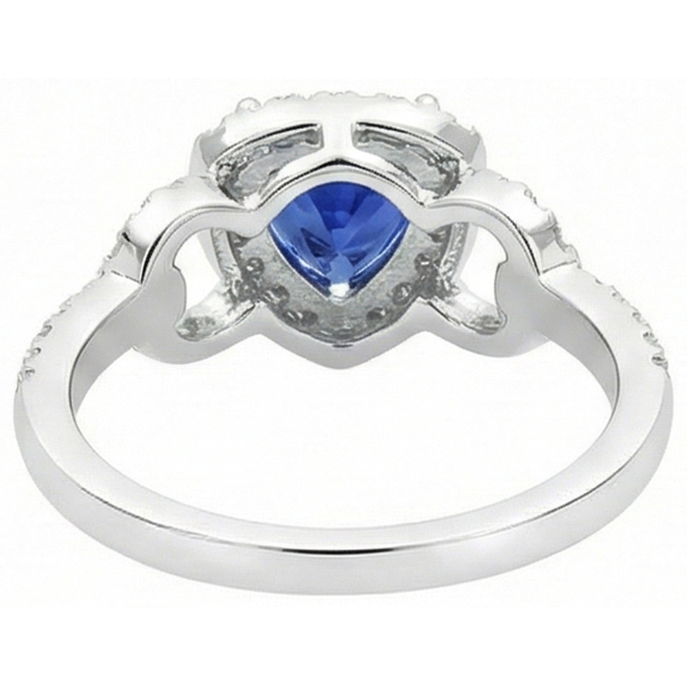 Natural Earth Mined Diamond Halo Trillion Srilanka Sapphire Ring 3 Carats Accented Jewellery