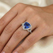 Natural Earth Mined Diamond Halo Trillion Srilanka Sapphire Ring 3 Carats Accented Jewellery