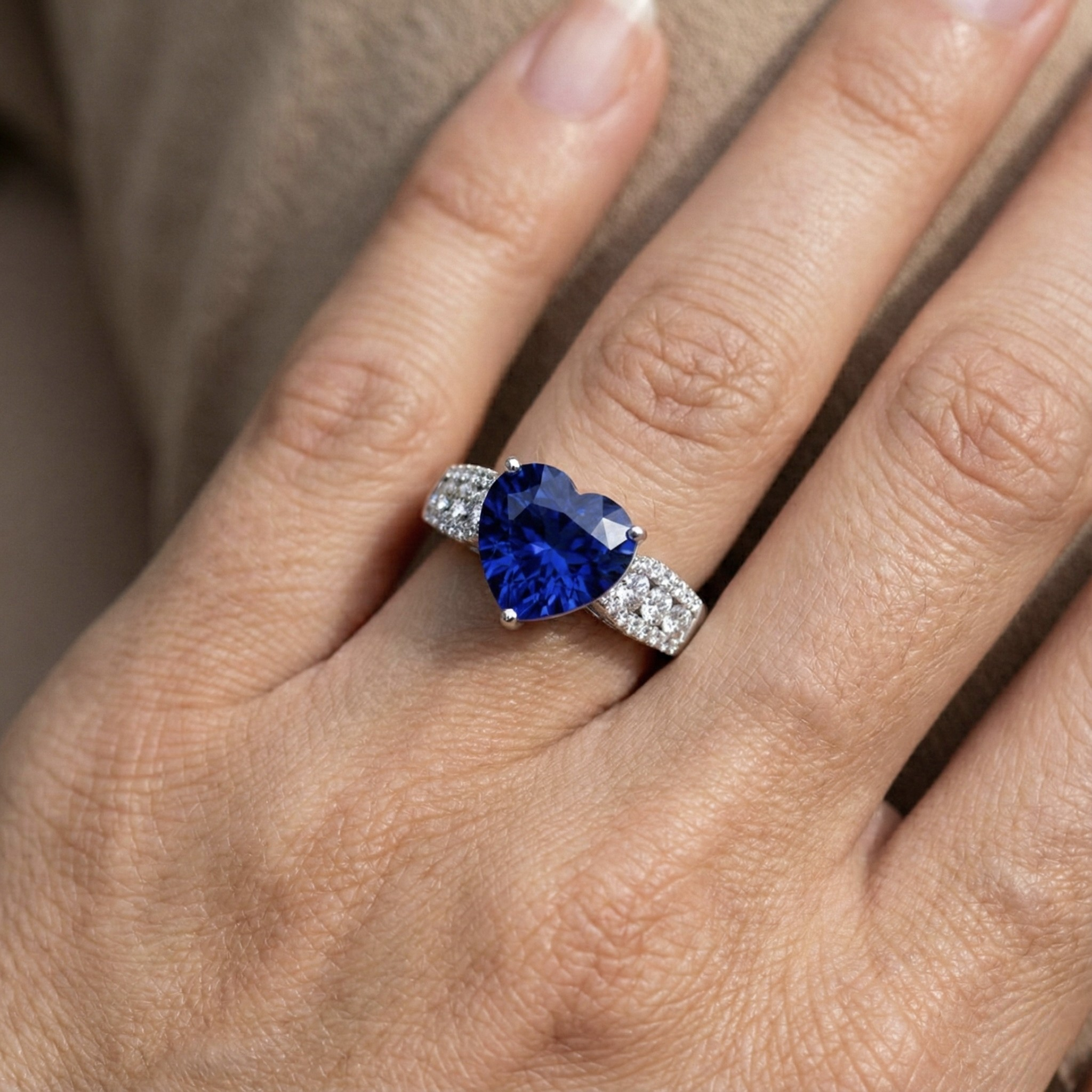 Natural Earth Mined Diamond Ring Heart Shaped Light Blue Sapphire Jewellery 5.50 Carats