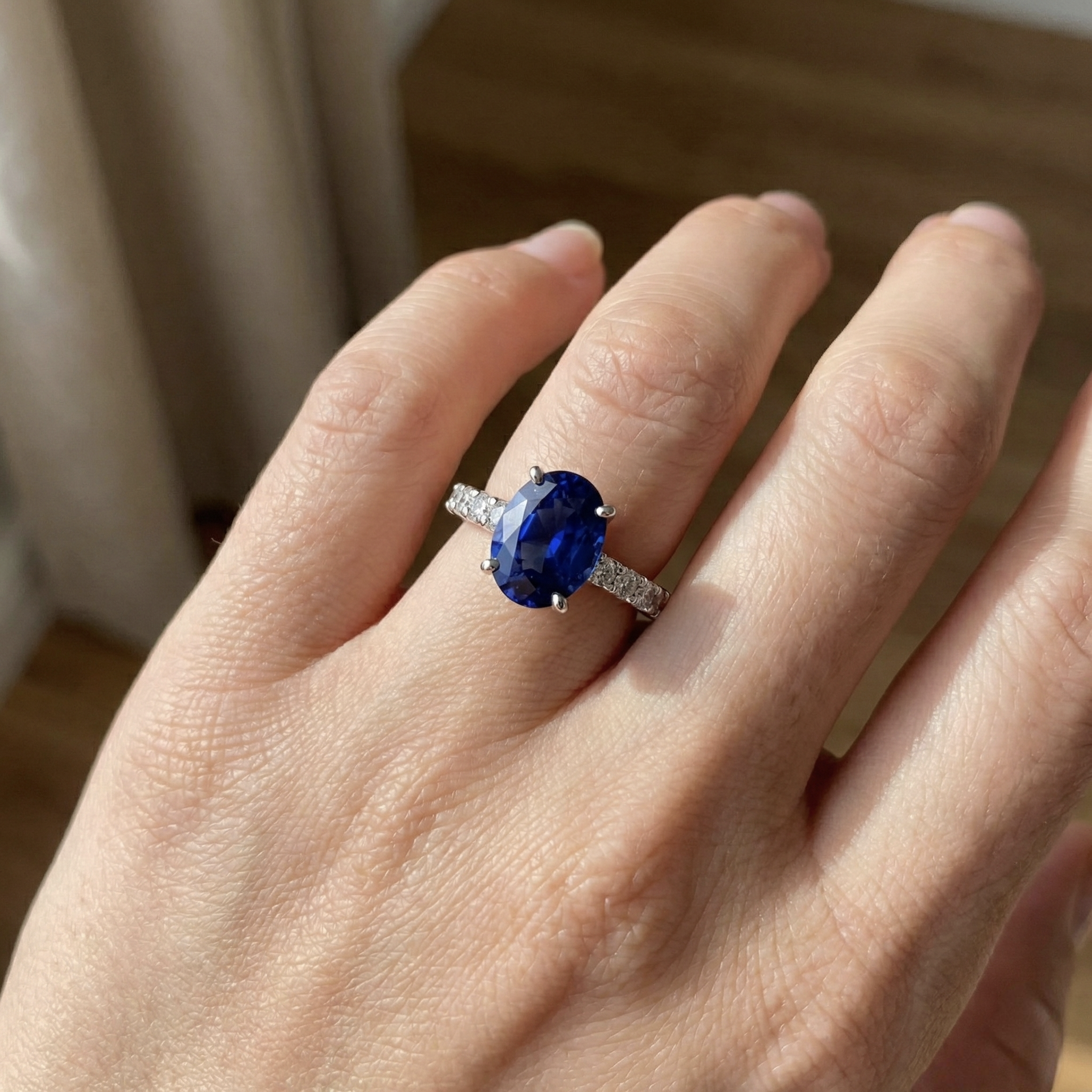 natural round sapphire 4.50ct ring with diamond accents