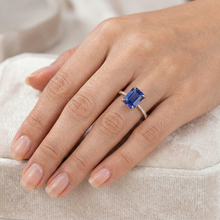 Natural Earth Mined Diamond Solitaire Ring Accents Emerald Cut Ceylon Sapphire 4.50 Carats