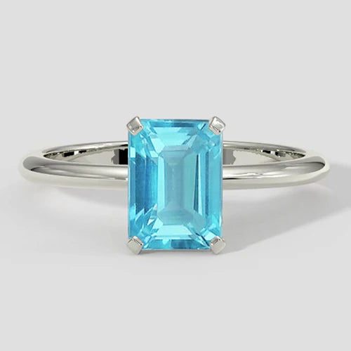 Natural Emerald Cut Paraiba Ring in White Gold