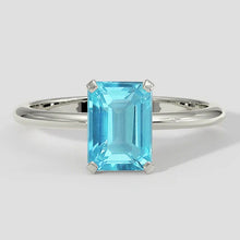 Natural Emerald Cut Paraiba Ring in White Gold