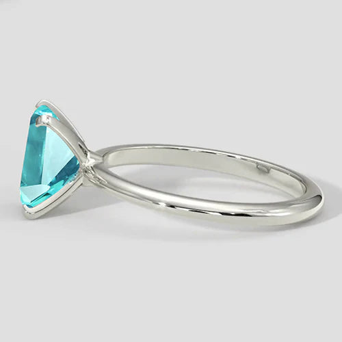 Natural Emerald Cut Paraiba Ring in White Gold