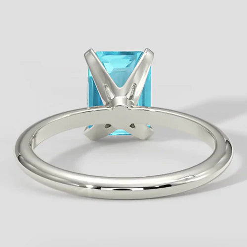 Natural Emerald Cut Paraiba Ring in White Gold