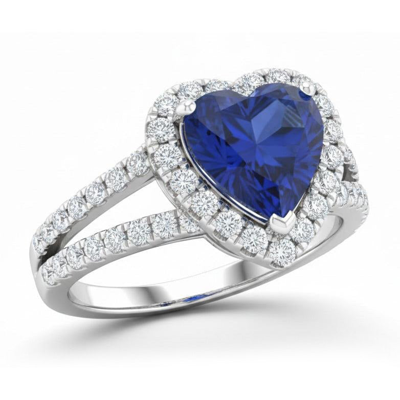 Natural Sapphire Ring 4.45ct - White Gold 14K