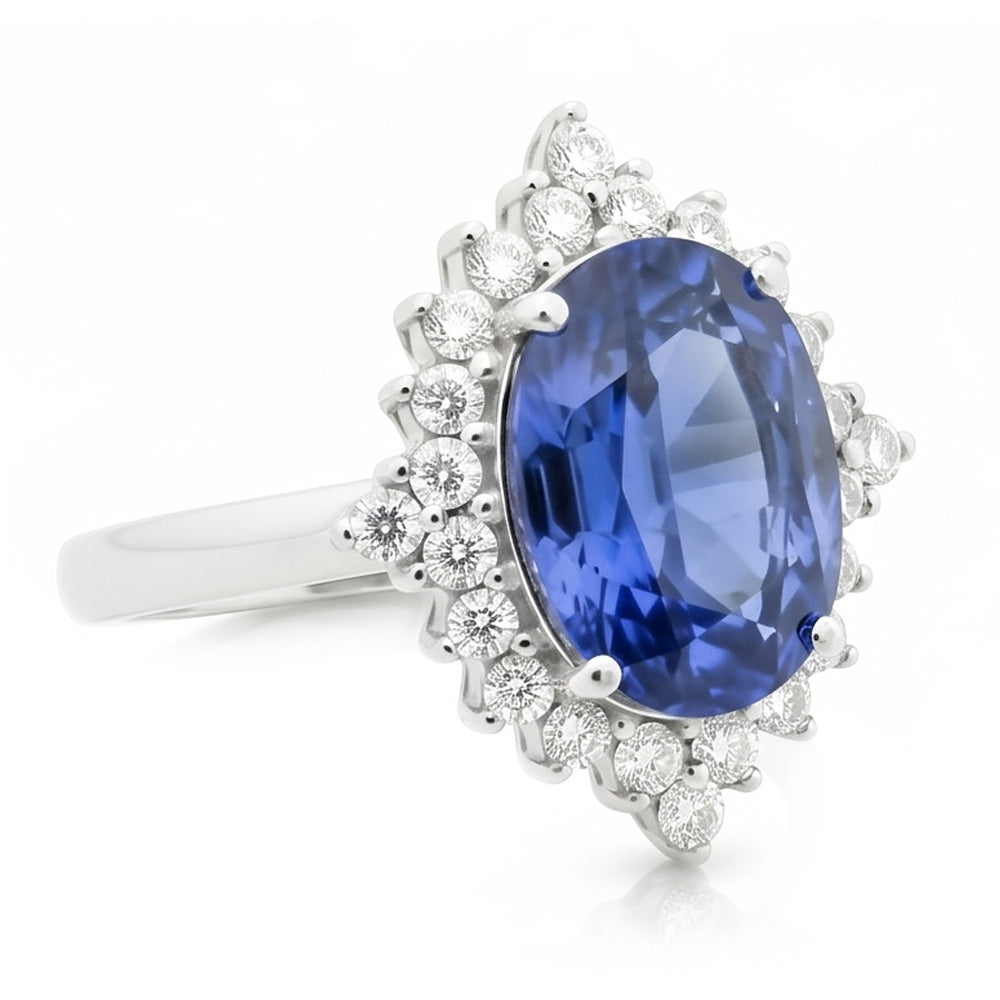 Natural Sapphire Ring 8.51ct - White Gold 14K