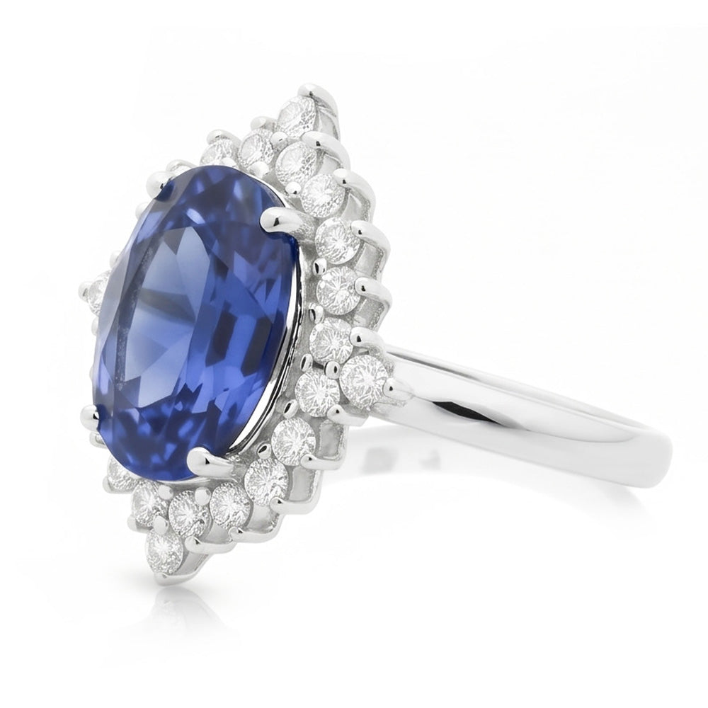 Natural Sapphire Ring 8.51ct - White Gold 14K