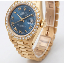 Natural Earth Mined Diamond Bezel Blue Roman Dial Rolex Yg President Style Watch Dj