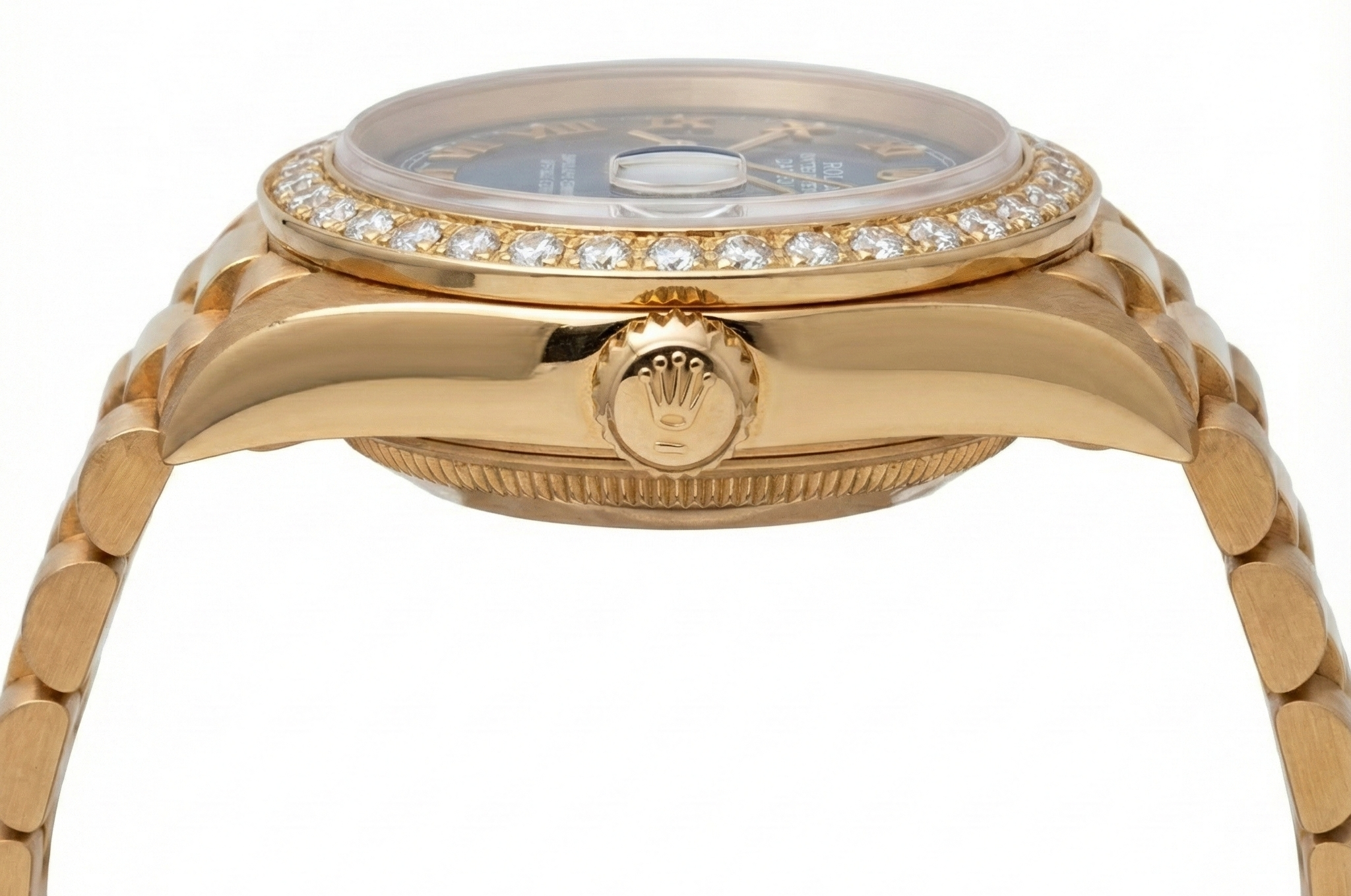 Natural Earth Mined Diamond Bezel Blue Roman Dial Rolex Yg President Style Watch Dj