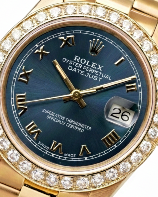 Natural Earth Mined Diamond Bezel Blue Roman Dial Rolex Yg President Style Watch Dj