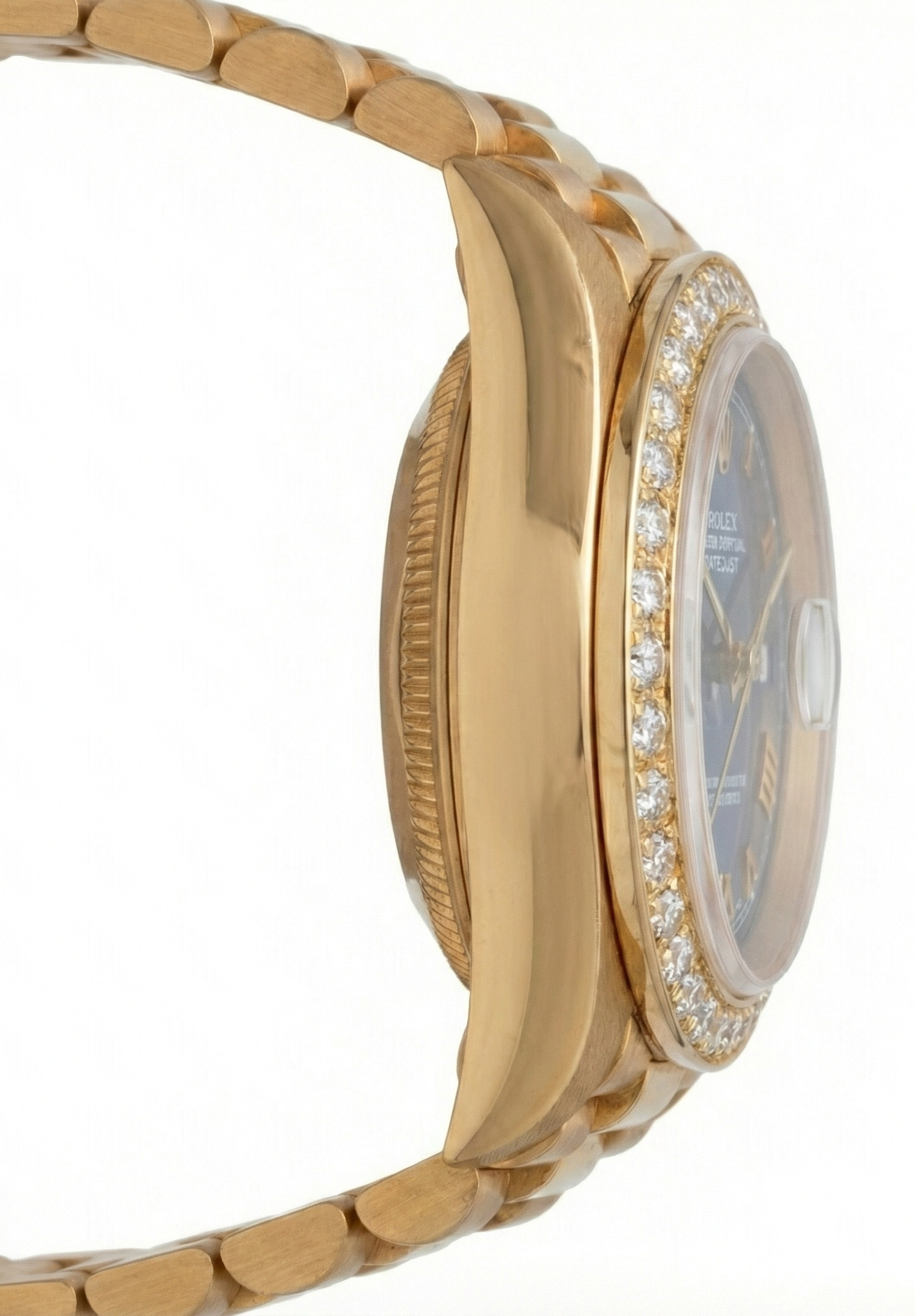 Natural Earth Mined Diamond Bezel Blue Roman Dial Rolex Yg President Style Watch Dj