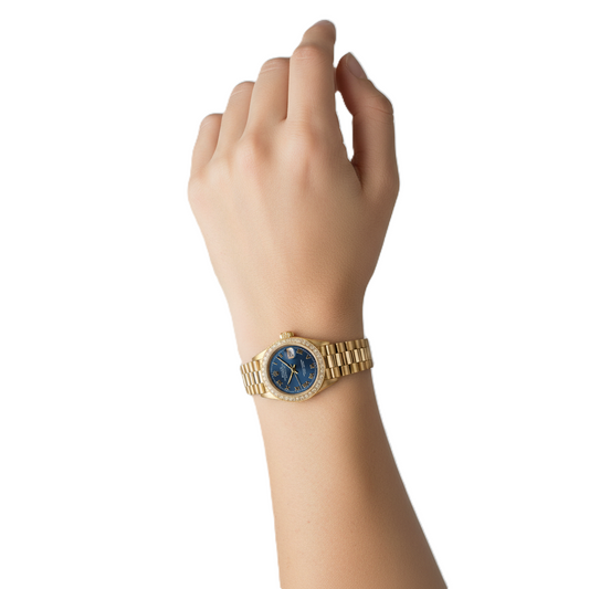 Natural Earth Mined Diamond Bezel Blue Roman Dial Rolex Yg President Style Watch Dj P2