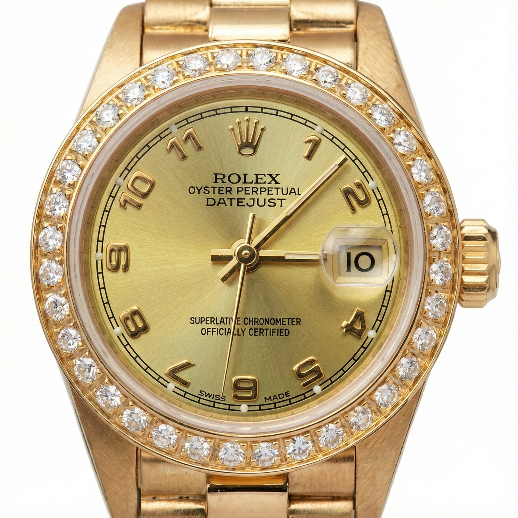 Natural Earth Mined Diamond Bezel Champagne Arabic Gold Presidential Watch Rolex Dj