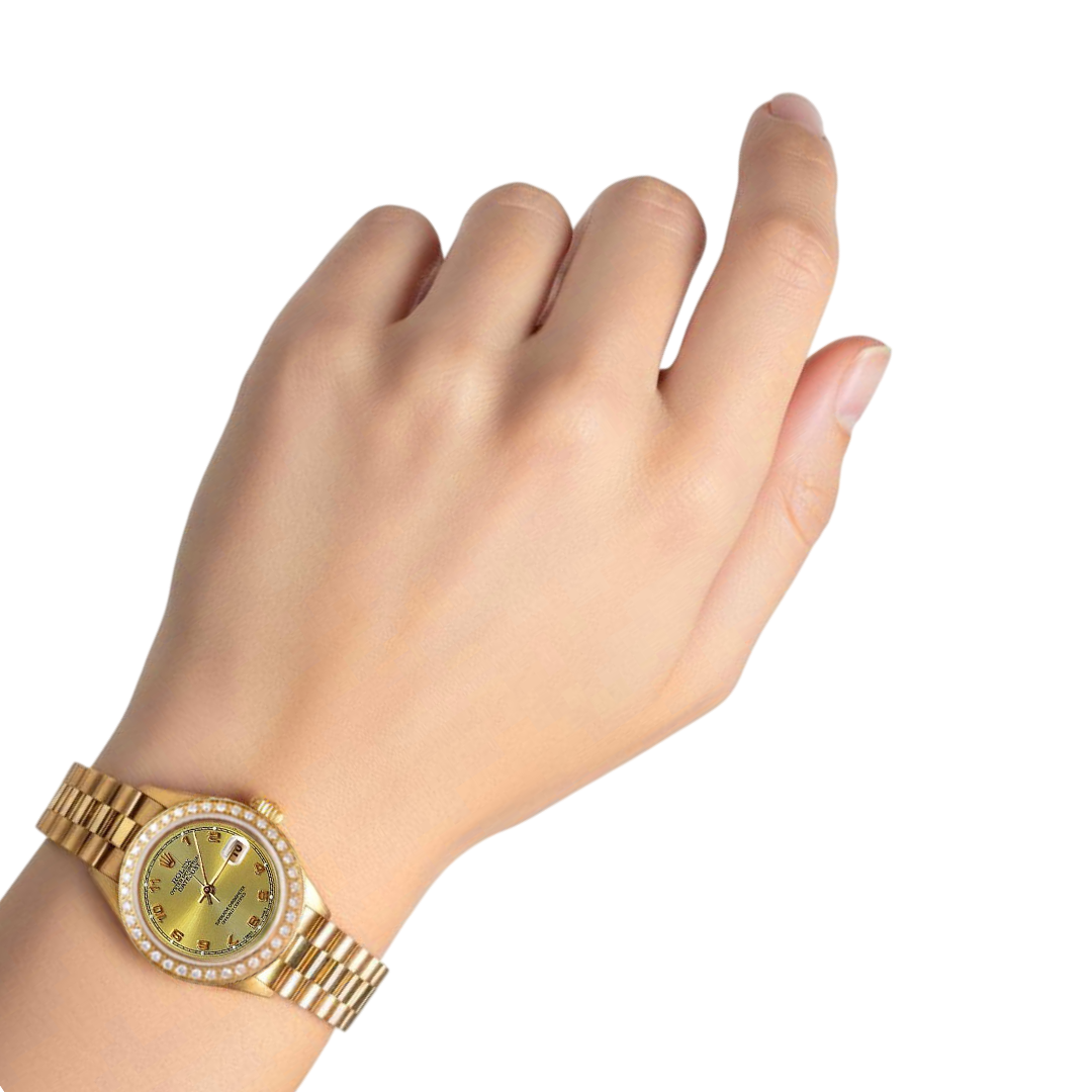 Natural Earth Mined Diamond Bezel Champagne Arabic Gold Presidential Watch Rolex Dj P2