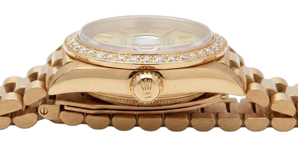 Natural Earth Mined Diamond Bezel Champagne Stick Dial Rolex Watch Dj Presidential