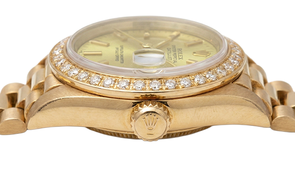 Natural Earth Mined Diamond Bezel Champagne Stick Dial Rolex Watch Dj Presidential