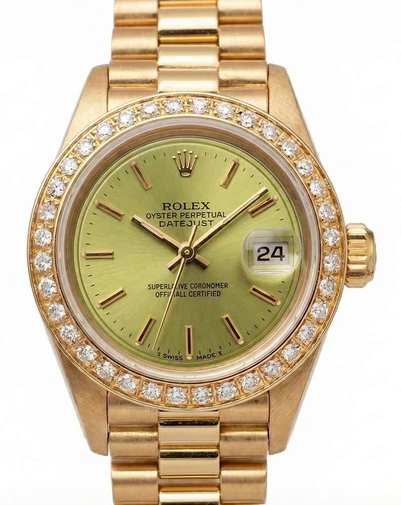 Natural Earth Mined Diamond Bezel Champagne Stick Dial Rolex Watch Dj Presidential