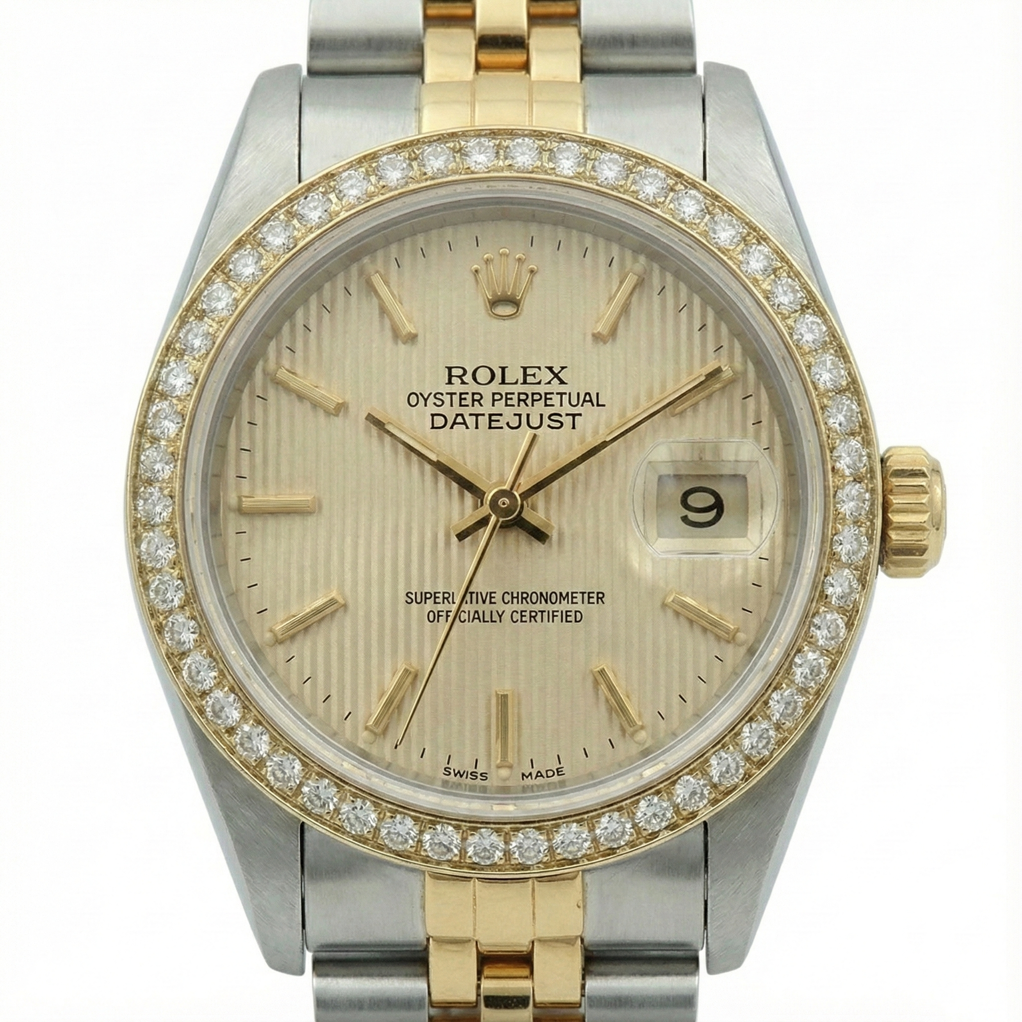 Natural Earth Mined Diamond Bezel Date Just Rolex Lady Watch Champange Ss & Gold Jubilee
