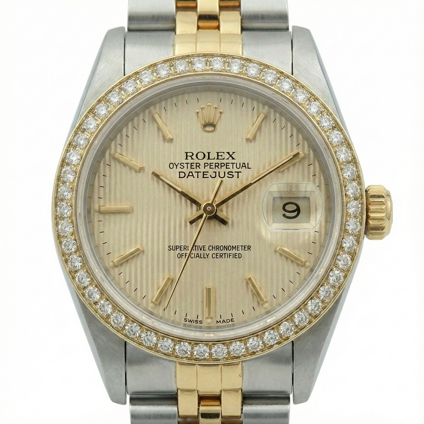 Natural Earth Mined Diamond Bezel Date Just Rolex Lady Watch Champange Ss & Gold Jubilee