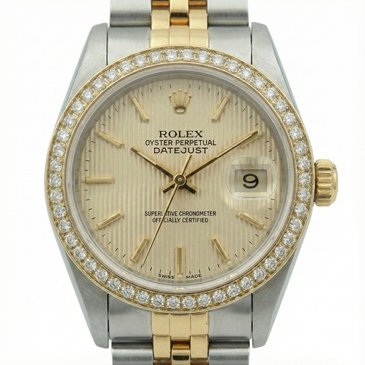 Natural Earth Mined Diamond Bezel Date Just Rolex Lady Watch Champange Ss & Gold Jubilee